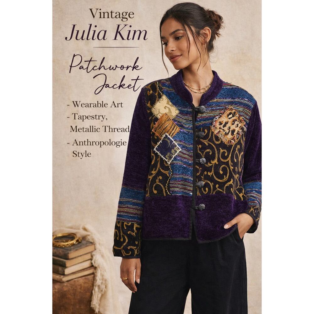 Julia Kim Vintage Patchwork Jacket M Wearable Art… - image 1